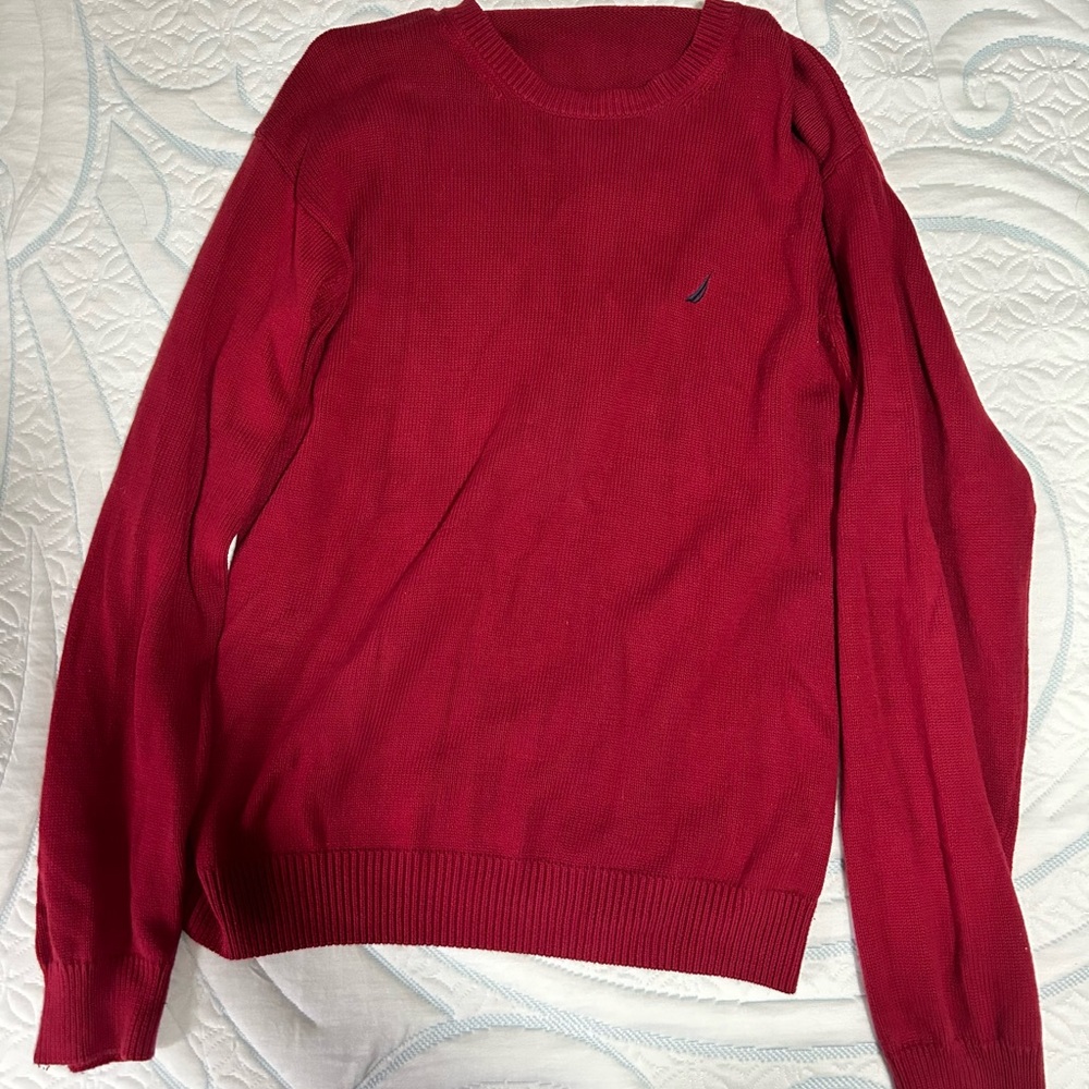 Nautica Red Crewneck Sweater Classic Knit